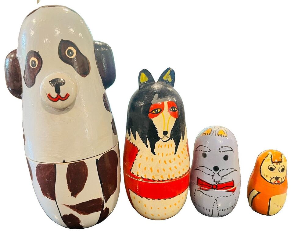 VTG hand painted Dogs Matroyshka Unsigned 4 piece